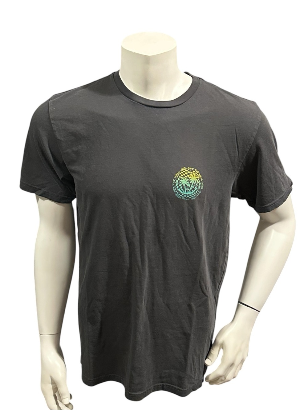 Vans Men’s T-Shirt Gray Multicolor Logo Short Sleeve Slim Fit L